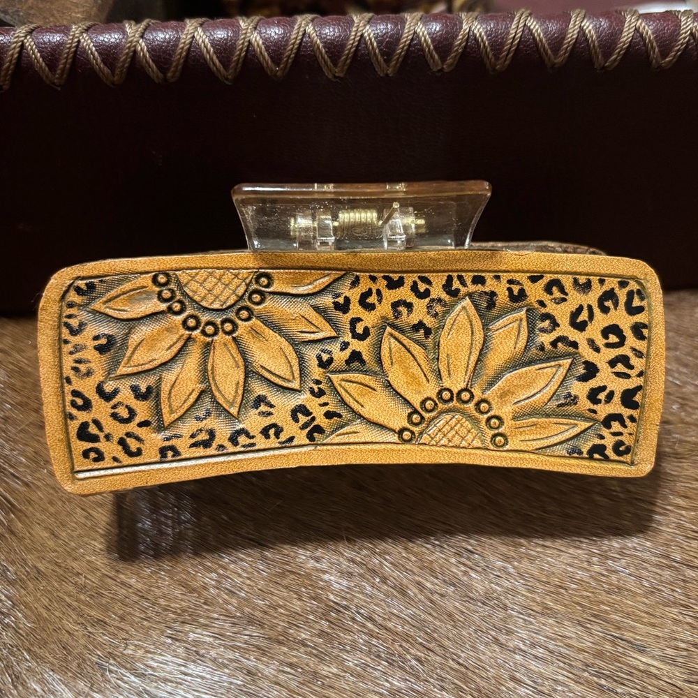 Sunflower and Leopard Print Claw Clip